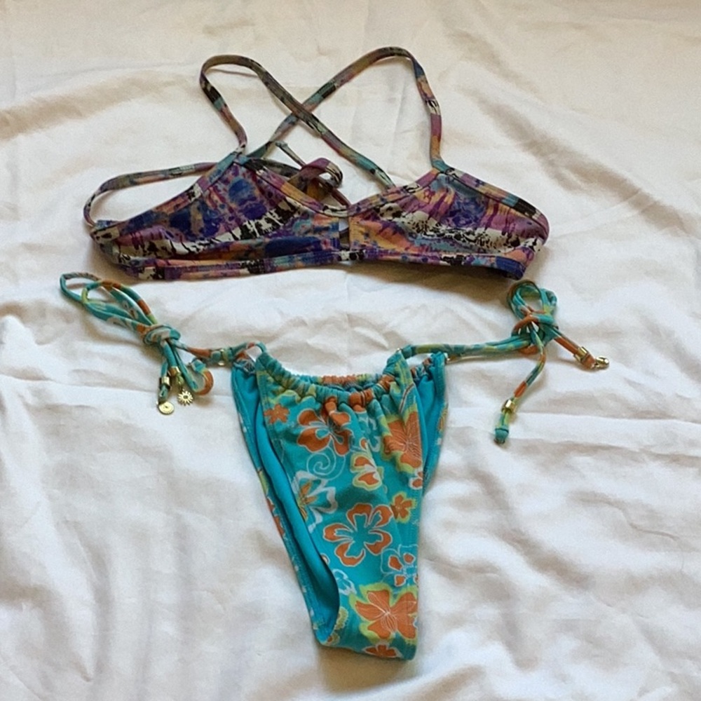 L*Space Blue and Orange Bikini Top